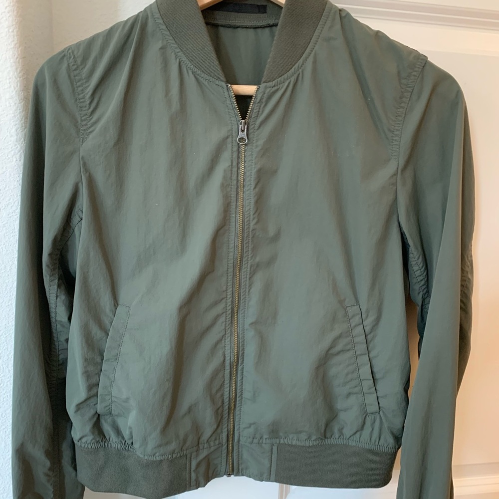 Uniqlo - olive green bomber jacket. Lightweight and perfect for fall.